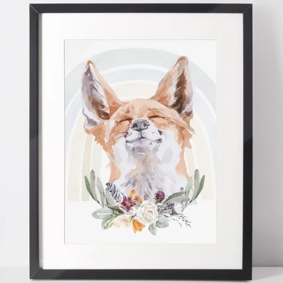 Watercolor Floral Red Fox Wall Art Illustration Print Poster Card Unframed - Picture 2 of 8